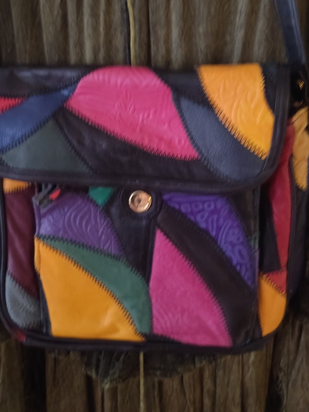 vintage multicolor Patchwork Leather Crossbody Bag - Vibrant Colorblock Design